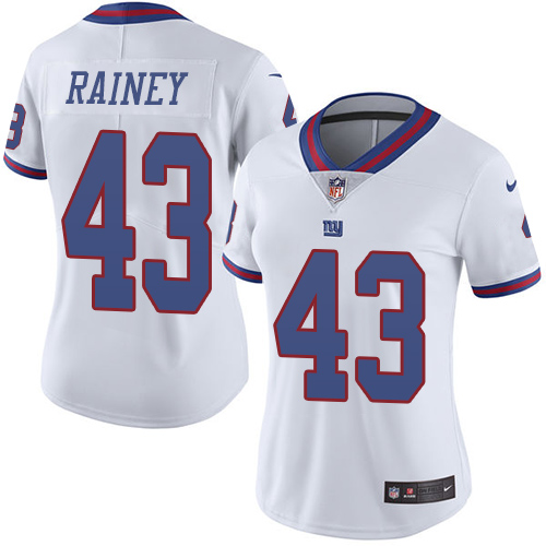 Women's Limited Bobby Rainey Nike Jersey White - #43 Rush NFL New York Giants